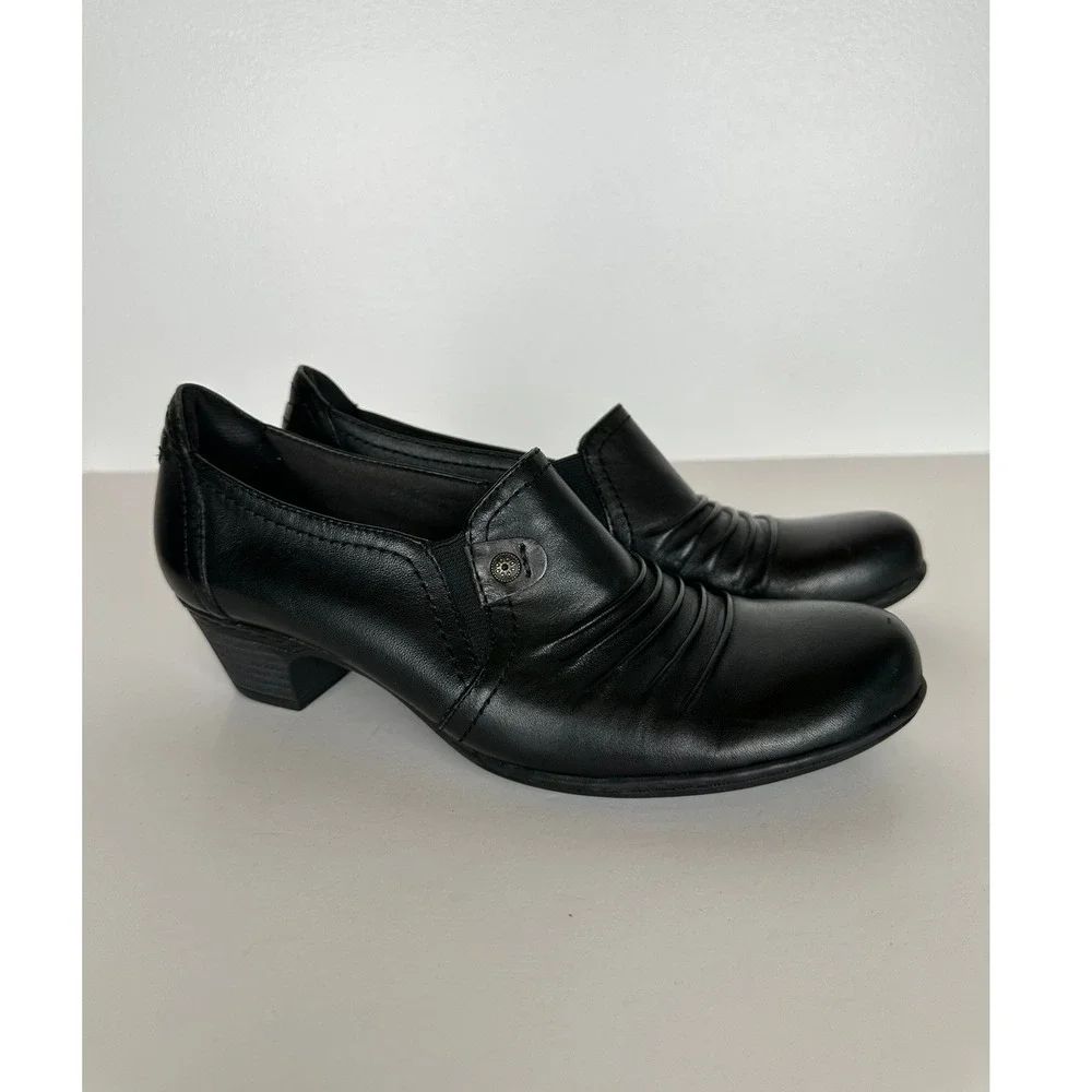 Cobb Hill by New Balance Women' Slip On Heel Pumps Black Leather Pleated Size 8N